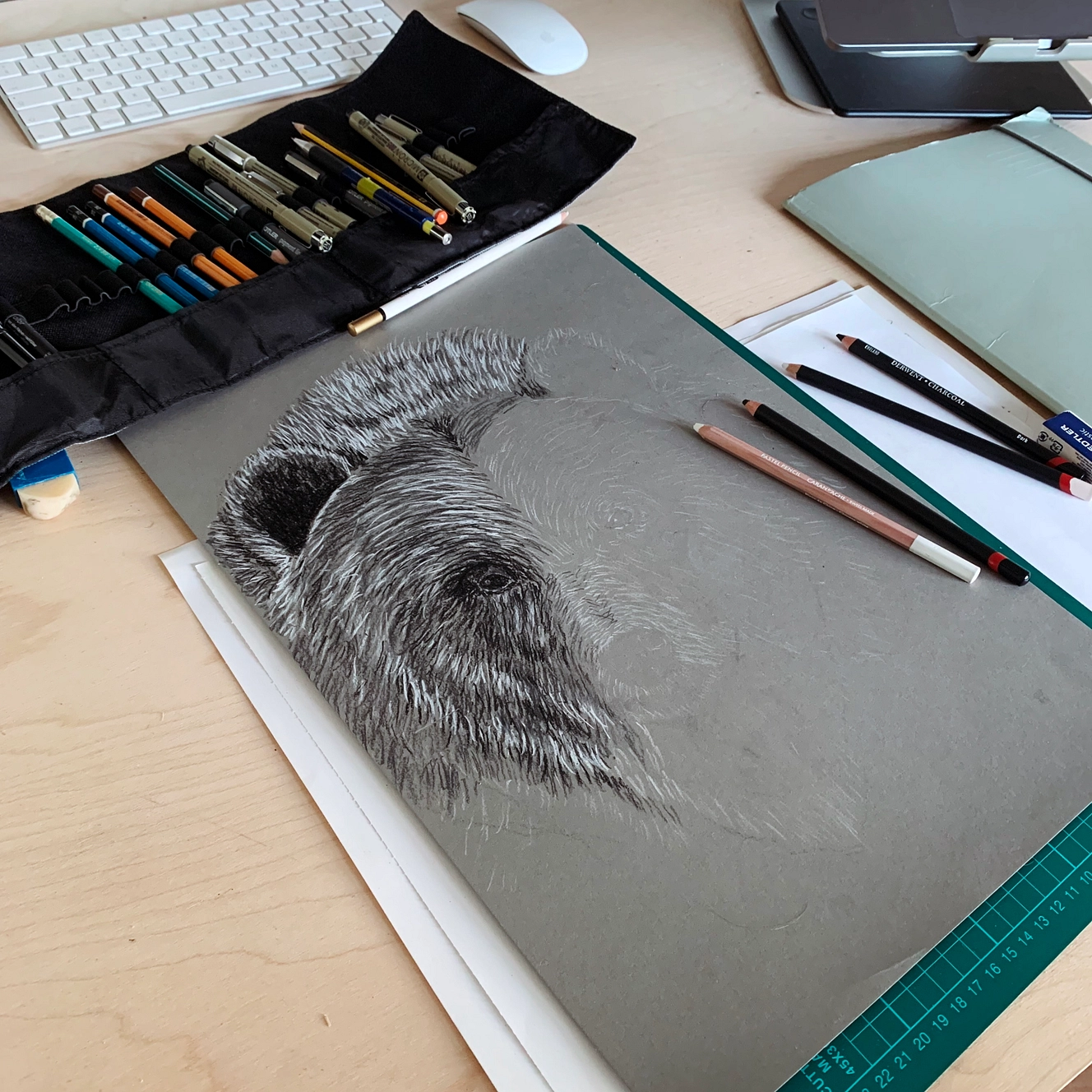 Proces van mijn houtskool Grizzly (2022)